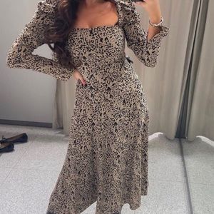ZARA puff-sleeve animal print dress